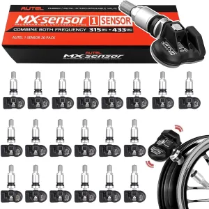 Autel MX Sensors TPMS Sensors 20pcs Universal Tire Sensor Dual Frequency 315MHz/433MHz Autel TPMS Sensor Metal Stem Programmable by TS508 TS408 TS508WF TS608 MS906TS ITS600 MS906PRO-TS