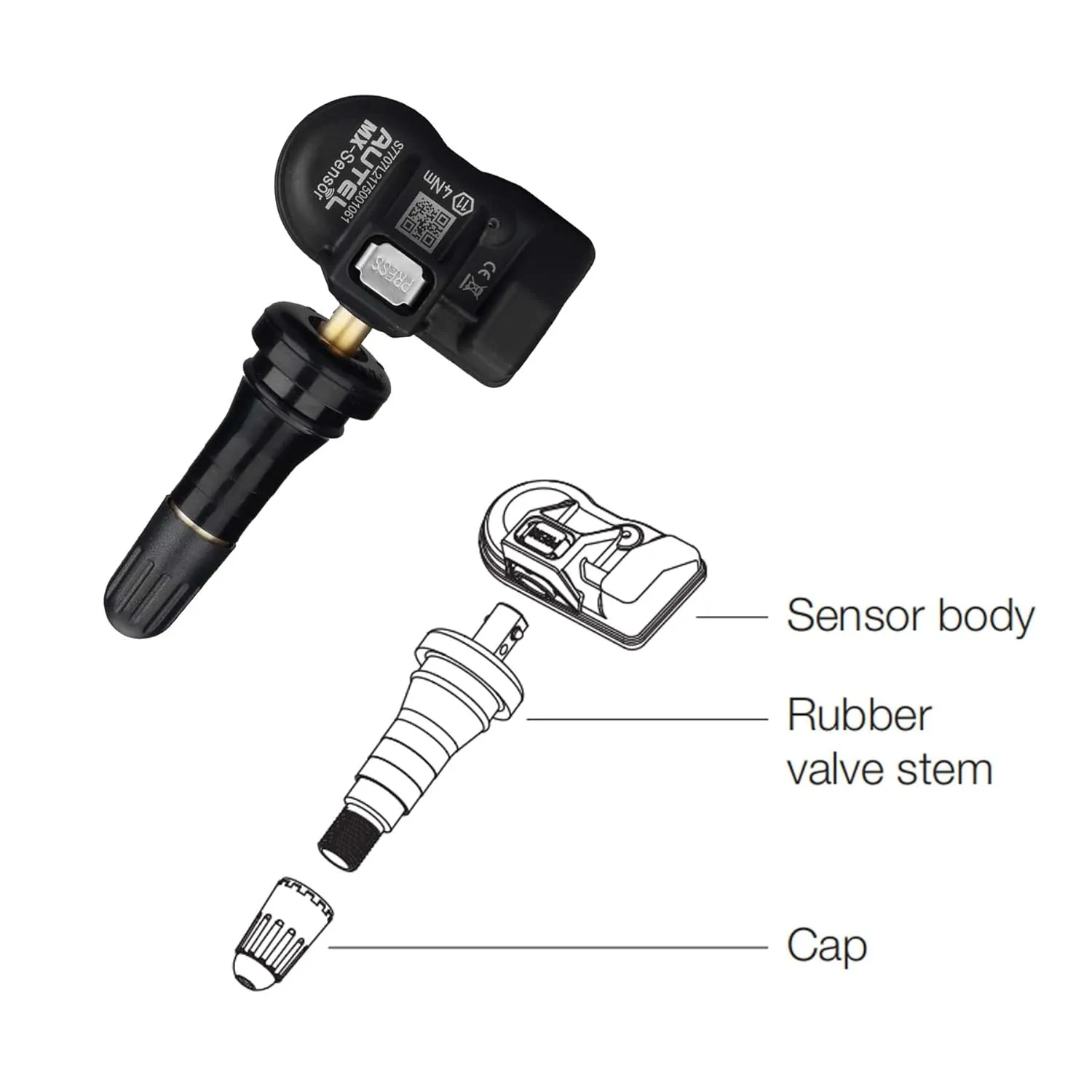 Autel TPMS Sensors, MX Sensor, MaxiTPMS Tire Pressure Sensor, 2 in 1(315MHz   433MHz) Press-in OE-Level Programmed by TS508 TS408 TS508WF TS608 MS906TS ITS600 MS906PRO-TS (Rubber valves)