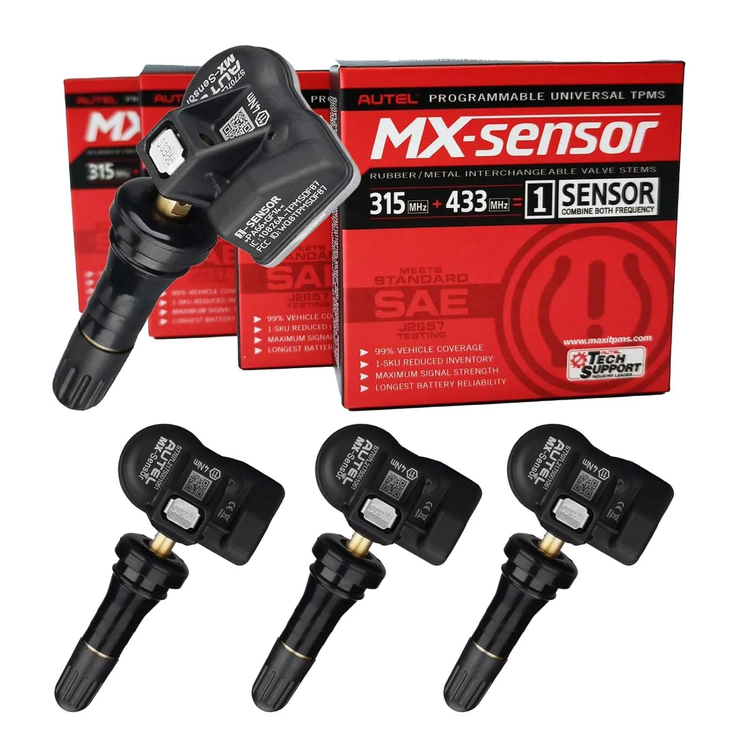 Autel TPMS Sensors, MX Sensor, MaxiTPMS Tire Pressure Sensor, 2 in 1(315MHz   433MHz) Press-in OE-Level Programmed by TS508 TS408 TS508WF TS608 MS906TS ITS600 MS906PRO-TS (Rubber valves)