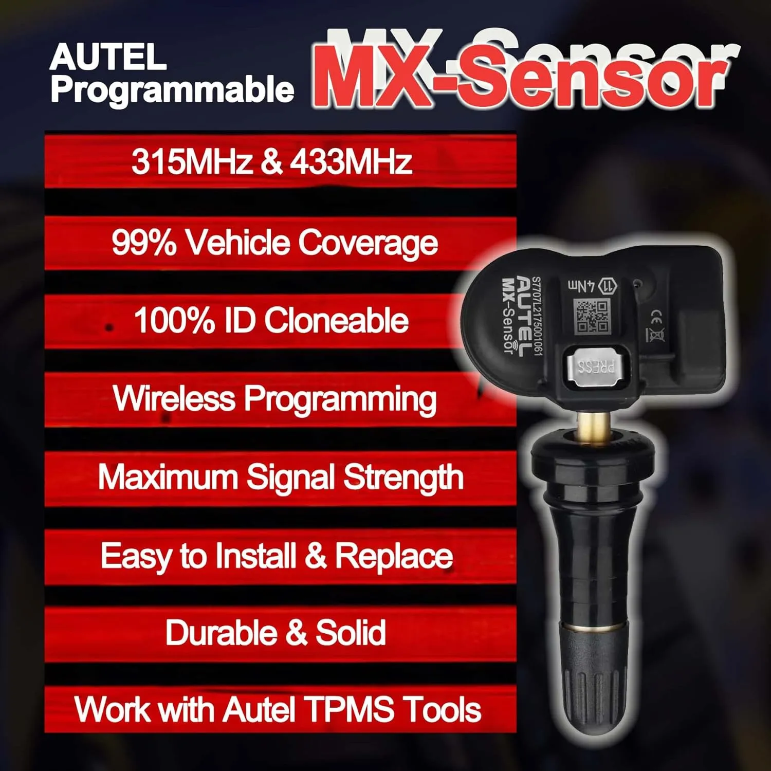 Autel TPMS Sensors, MX Sensor, MaxiTPMS Tire Pressure Sensor, 2 in 1(315MHz   433MHz) Press-in OE-Level Programmed by TS508 TS408 TS508WF TS608 MS906TS ITS600 MS906PRO-TS (Rubber valves)