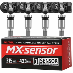 Autel TPMS Sensors 4 Pack MX-Sensors 315/433 mhz Dual Frequency Universal TPMS Sensor Replacement for 99% Vehicles, Programmable by Autel TPMS Tool (Metal Valve)