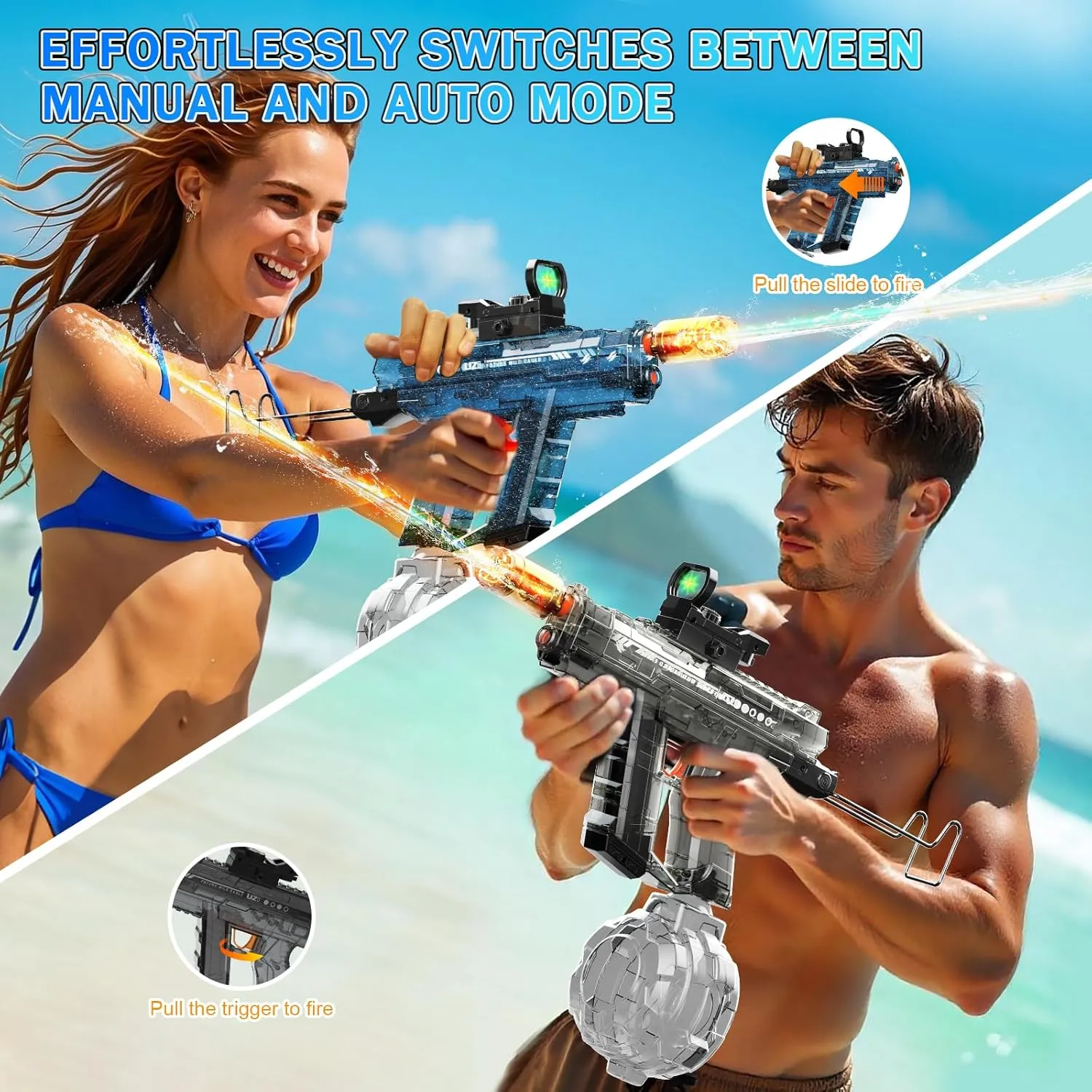 Automatic Electric Water Gun with LED Effects, Auto Water Suction Powerful Squirt Guns Pistol for Adults Kids, Auto Water Blaster Pistol Outdoor Summer Toys for Pool Beach Party (Dark Blue)