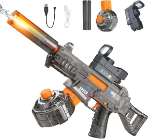 Automatic Electric Water Gun with LED Effects, Auto Water Suction Powerful Squirt Guns Pistol for Adults Kids, Auto Water Blaster Pistol Outdoor Summer Toys for Pool Beach Party (Grey)