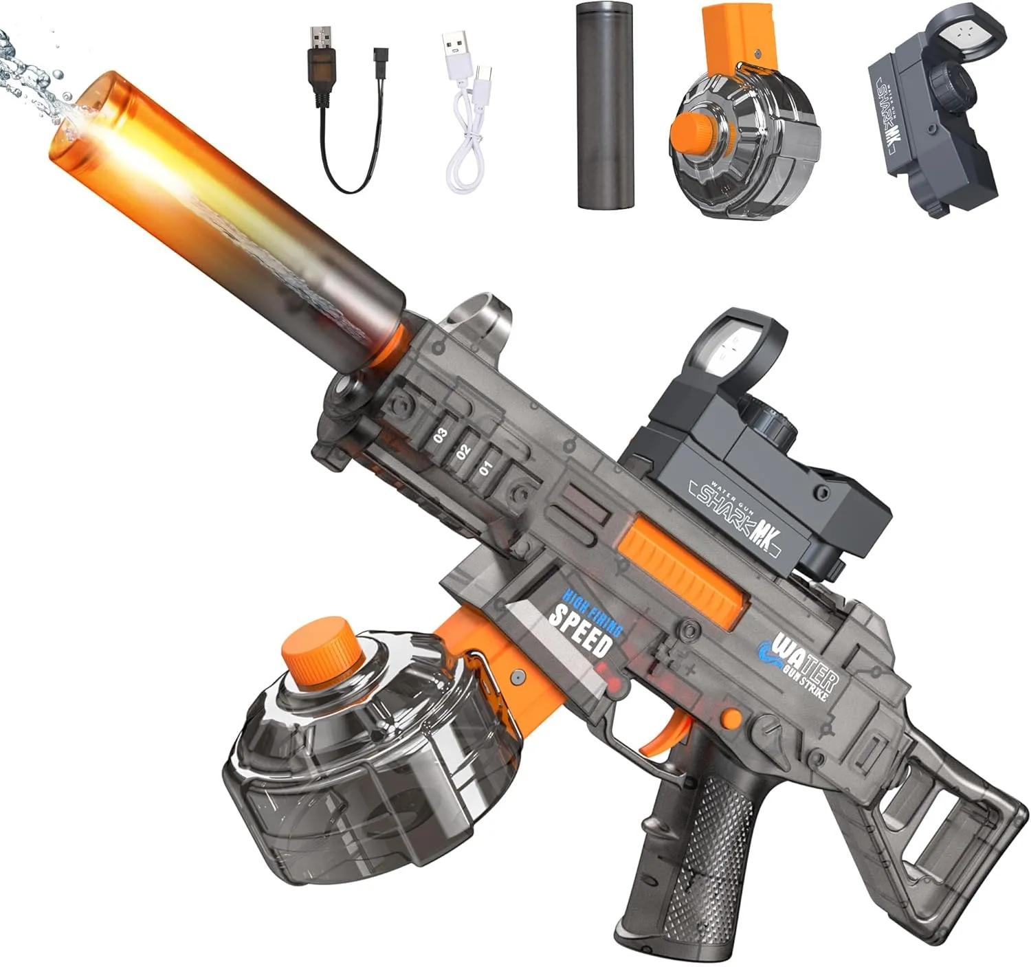 Automatic Electric Water Gun with LED Effects, Auto Water Suction Powerful Squirt Guns Pistol for Adults Kids, Auto Water Blaster Pistol Outdoor Summer Toys for Pool Beach Party (Grey)