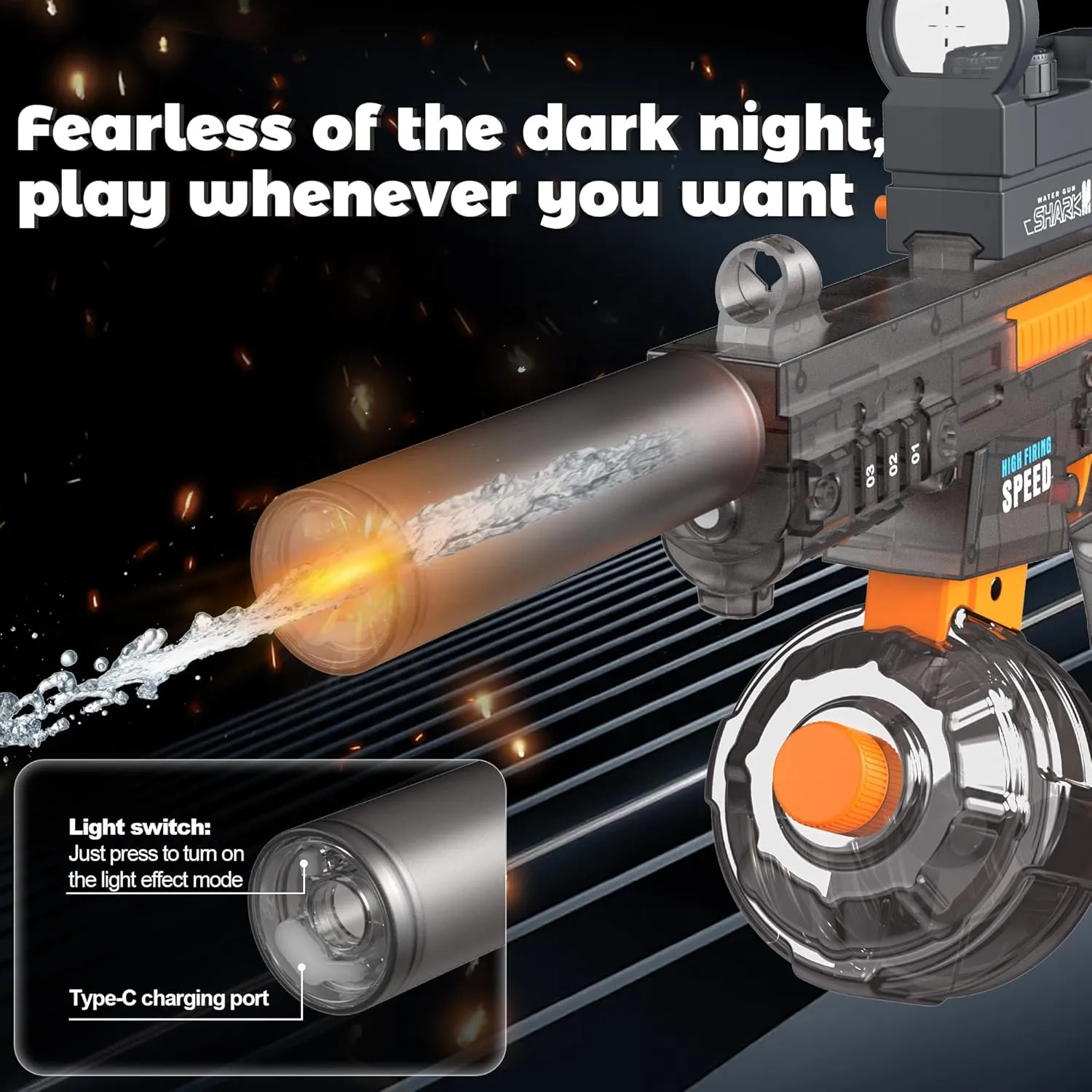 Automatic Electric Water Gun with LED Effects, Auto Water Suction Powerful Squirt Guns Pistol for Adults Kids, Auto Water Blaster Pistol Outdoor Summer Toys for Pool Beach Party (Grey)