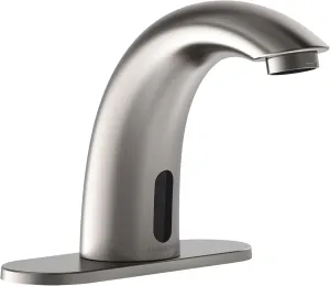 Automatic Motion Sensor Hands Free Electronic Infrared Smart Commercial Touchless Bathroom Sink Faucet with Cover Plate Temperature Mixer Battery or Plug-in Powered Brushed Nickel