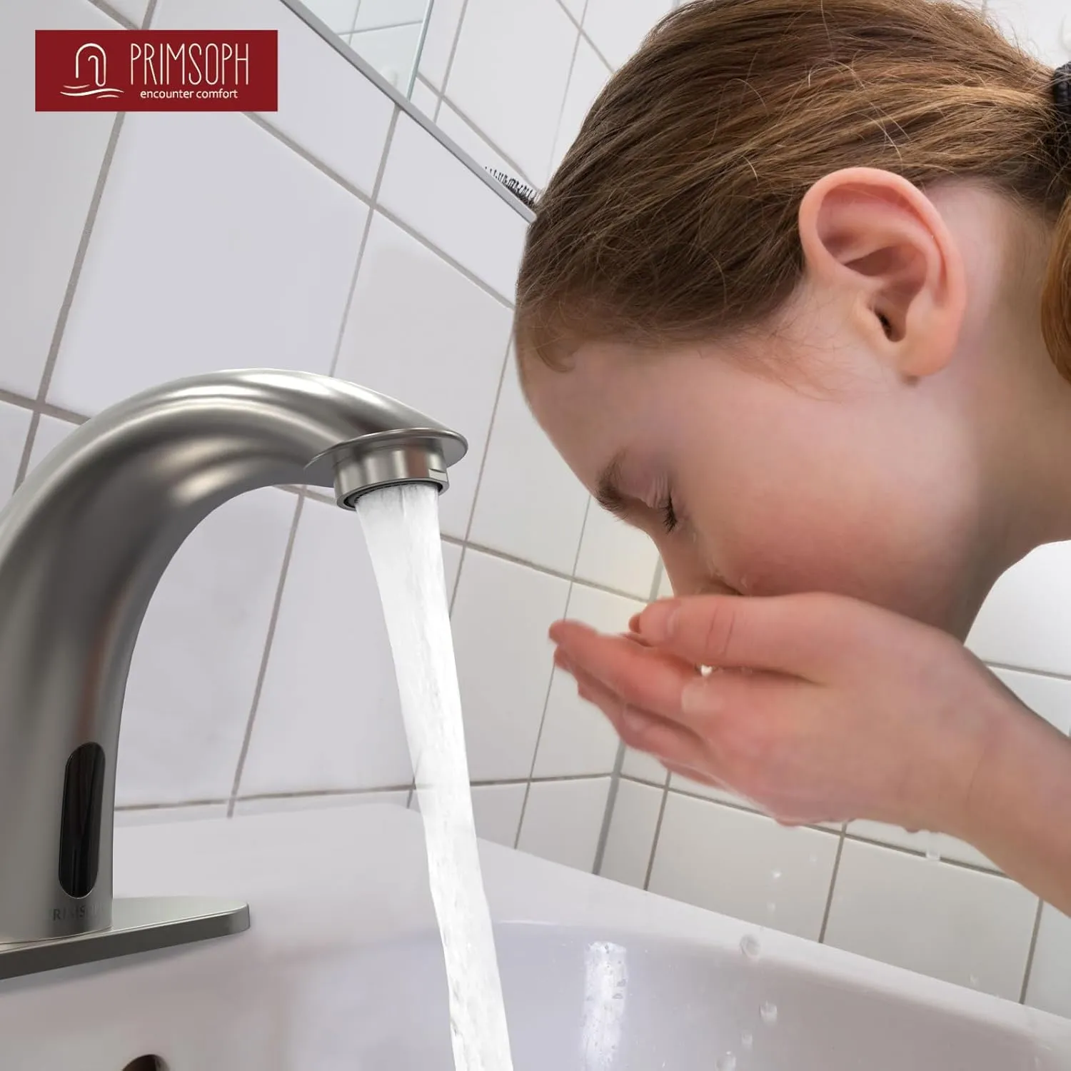 Automatic Motion Sensor Hands Free Electronic Infrared Smart Commercial Touchless Bathroom Sink Faucet with Cover Plate Temperature Mixer Battery or Plug-in Powered Brushed Nickel
