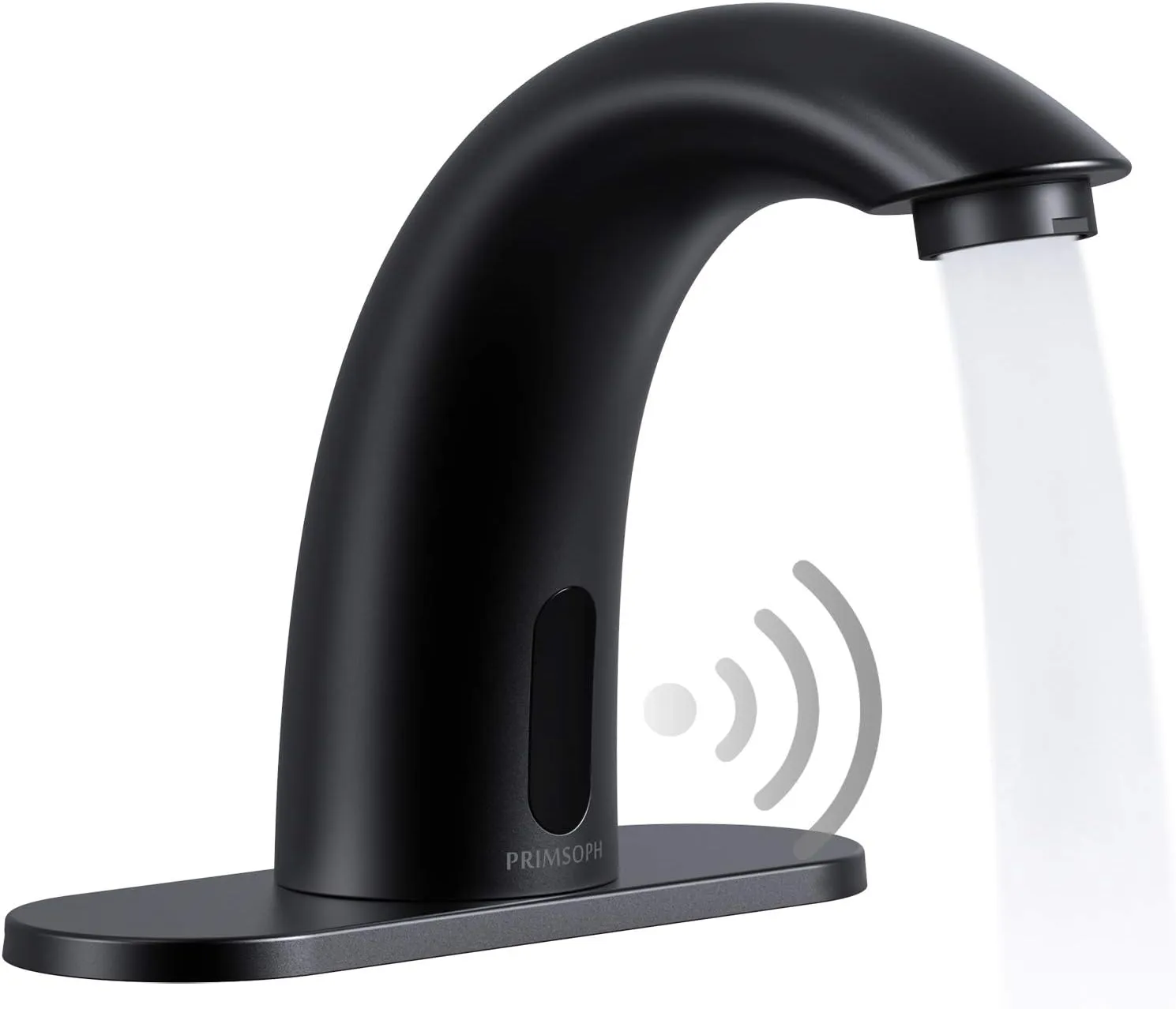 Automatic Motion Sensor Hands Free Electronic Infrared Smart Commercial Touchless Bathroom Sink Faucet with Cover Plate Temperature Mixer Battery or Plug-in Powered Matte Black