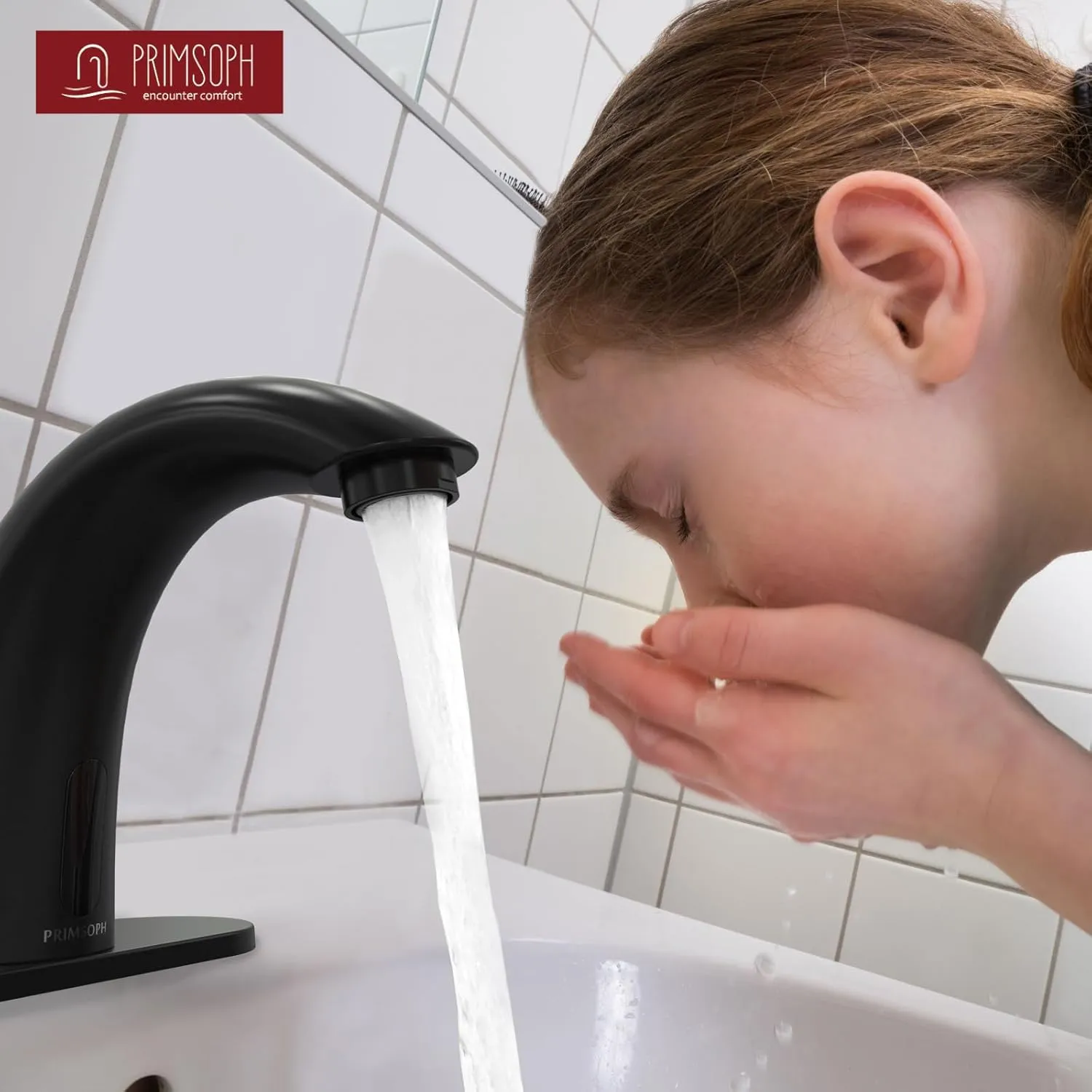 Automatic Motion Sensor Hands Free Electronic Infrared Smart Commercial Touchless Bathroom Sink Faucet with Cover Plate Temperature Mixer Battery or Plug-in Powered Matte Black