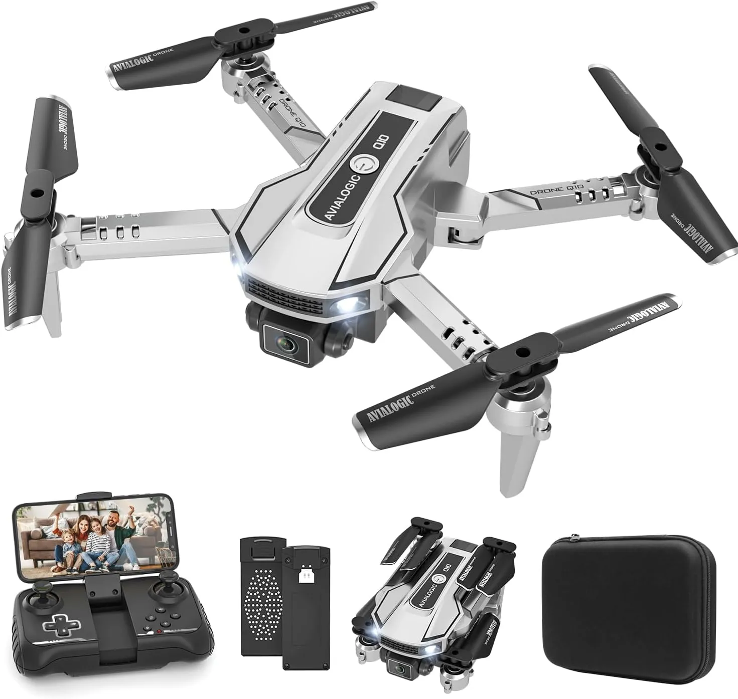 AVIALOGIC Mini Drone with Camera for Kids,RC Helicopter FPV RC Quadcopter with 1080P HD Live Video Camera,Altitude Hold,Gravity Control,2 Batteries,Birthday and Xmas Gifts Toys for Boys Girls,Silver