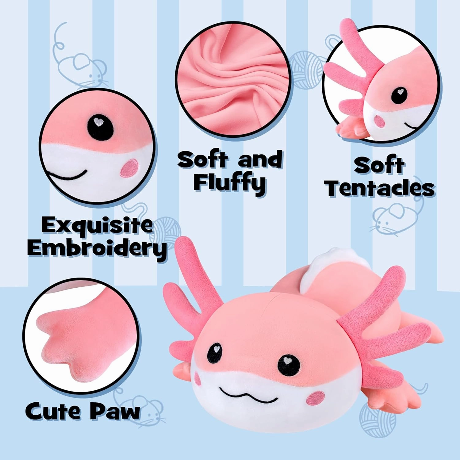 Axolotl Plush, Soft Plush Pillow Pink Axolotl Stuffed Animal, Cute Plushies Toy Gifts for Kids & Adults