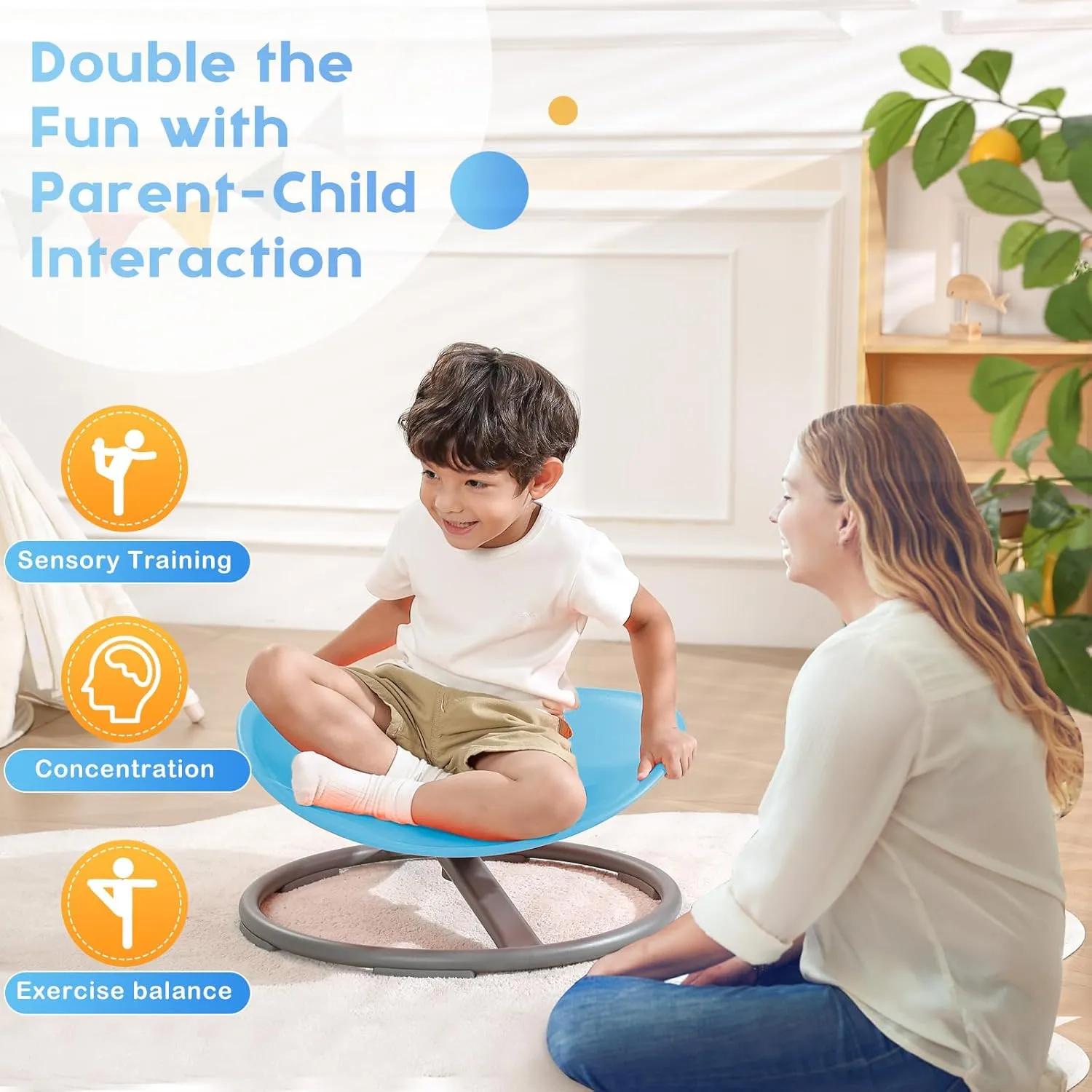 BABAMU Sensory Chair for Kids Autism Sensory Products Sit and Spin Autism Toys Spinning Chair ADHD Swivel Chair Training Body Coordination (Blue)