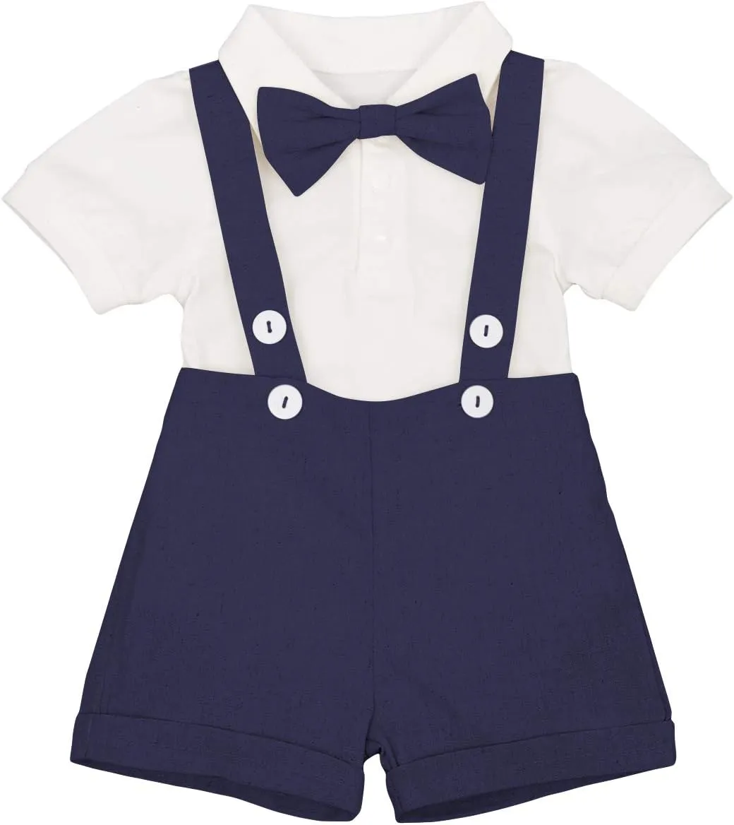 Baby Boy Baptism Christening Outfit Bowtie Dress Shirt Suspenders Shorts Summer Wedding Party Formal Ring Bearer Suits