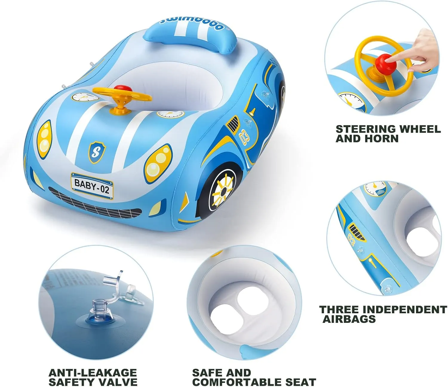 Baby Pool Float with UPF50  Adjustable Canopy Baby Swimming Float Infant Baby Floatie Boat for Toddler
