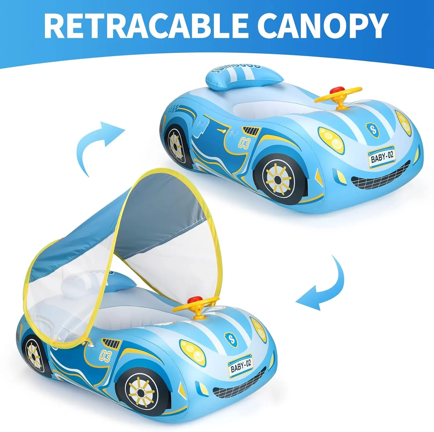 Baby Pool Float with UPF50  Adjustable Canopy Baby Swimming Float Infant Baby Floatie Boat for Toddler