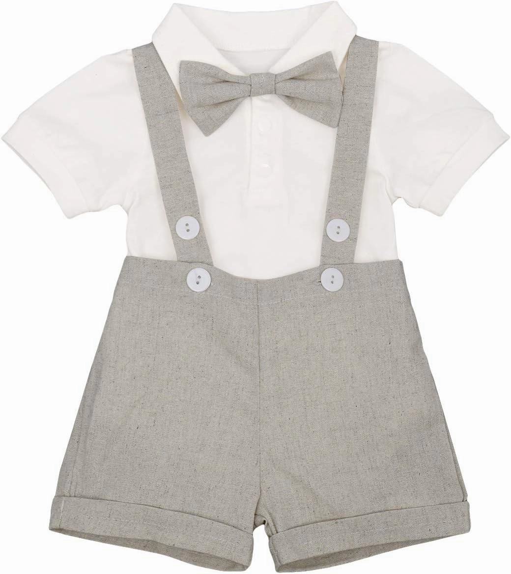 Baby Boy Baptism Christening Outfit Bowtie Dress Shirt Suspenders Shorts Summer Wedding Party Formal Ring Bearer Suits