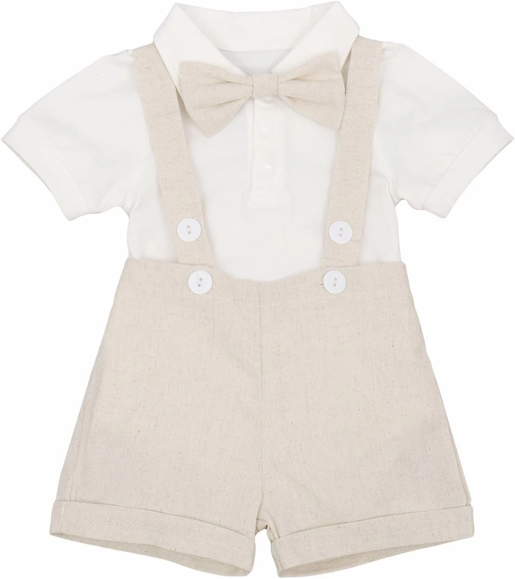 Baby Boys Formal Suit Set Short Sleeve Romper Suspenders Shorts Pants Bowtie Wedding Tuxedo Outfits Cake Smash Clothes