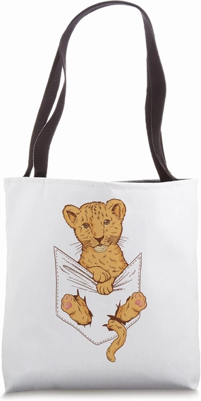Baby tiger in a pouch for predatory cats friends Tote Bag