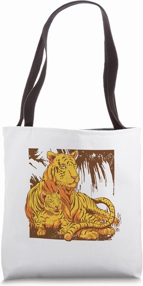 Baby tiger with mother for predatory cats and comic friends Tote Bag