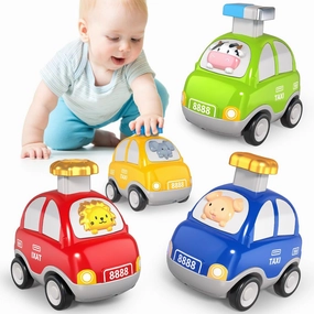 Baby Toy Cars for Toddler 1 2 3 4 5 4PCS Animal Press and Go Cars Baby Toys for 3-5 Year Old, Toddler Toy Cars 3 4 5 Years Old Boys Birthday Gifts