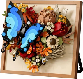Bafeil Heart Flower Sunflower Building Toy Set - 3D Wall Art Frame with Butterfly & Artificial Flowers, Fun Arts and Crafts Gift for Kids 9 , Couples Valentine Idea, Brickcraft Home Decor