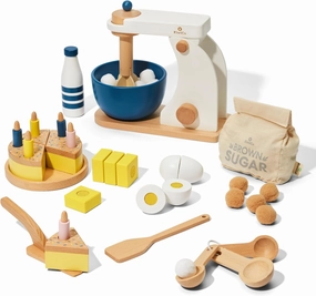 Bake-a-Cake Stand Mixer | KiwiCo Play Kitchen | Kids Baking Set Ages 3  | Learn Early Math with Wooden Kitchen Play Set | Includes Ingredients, Stand Mixer, Measuring Spoons, Recipe Cards and More