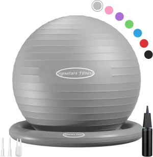 Balance Ball with Inflatable Ring Base Kits, 65cm 26-inch Anti-Burst and Slip Resistant Exercise Yoga Chair for Home or Office Desk, Includes Air Pump, Gray