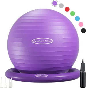 Balance Ball with Inflatable Ring Base Kits, 65cm 26-inch Anti-Burst and Slip Resistant Exercise Yoga Chair for Home or Office Desk, Includes Air Pump, Purple