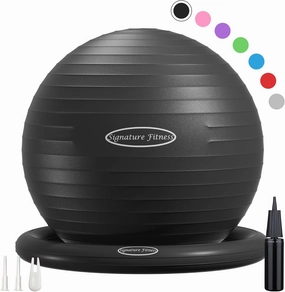 Balance Ball with Inflatable Ring Base Kits, 65cm 26-inch Anti-Burst and Slip Resistant Exercise Yoga Chair for Home or Office Desk, Includes Air Pump, Black