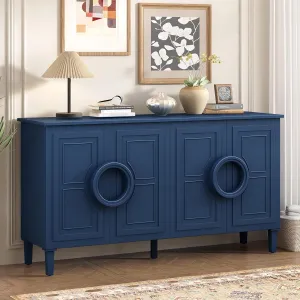 Ball & Cast Modern 4-Doors Sideboard Cabinet w/Special Round Ring Handle, Classic Wood Decorative Chest French Entryway Console Table for Kitchen Dining Room Living Room Hallway, Navy Blue