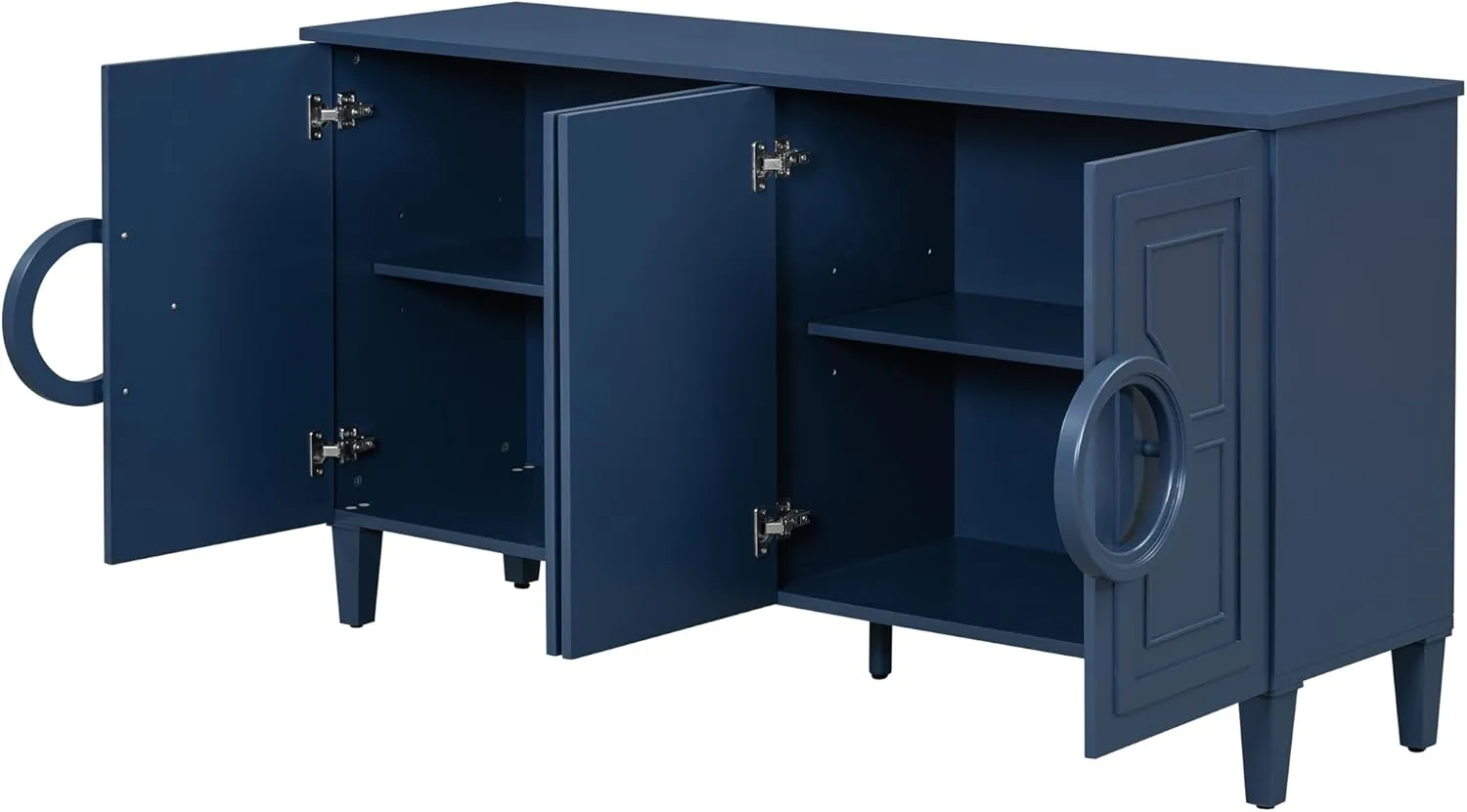 Ball & Cast Modern 4-Doors Sideboard Cabinet w/Special Round Ring Handle, Classic Wood Decorative Chest French Entryway Console Table for Kitchen Dining Room Living Room Hallway, Navy Blue