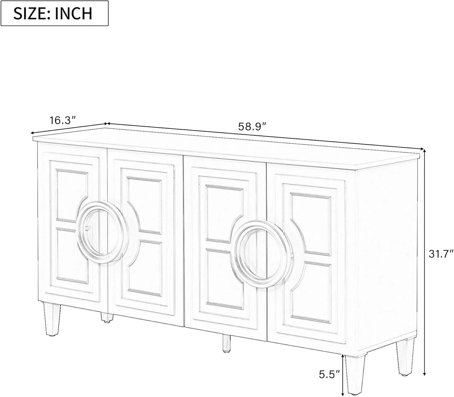 Ball & Cast Modern 4-Doors Sideboard Cabinet w/Special Round Ring Handle, Classic Wood Decorative Chest French Entryway Console Table for Kitchen Dining Room Living Room Hallway, Navy Blue
