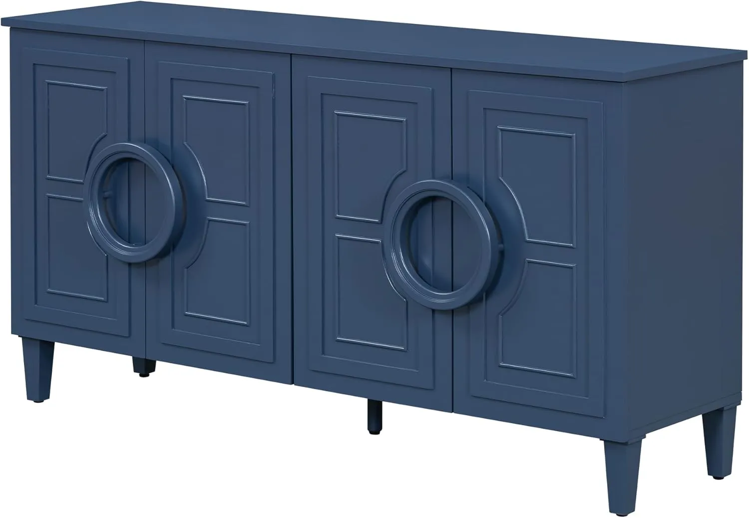 Ball & Cast Modern 4-Doors Sideboard Cabinet w/Special Round Ring Handle, Classic Wood Decorative Chest French Entryway Console Table for Kitchen Dining Room Living Room Hallway, Navy Blue