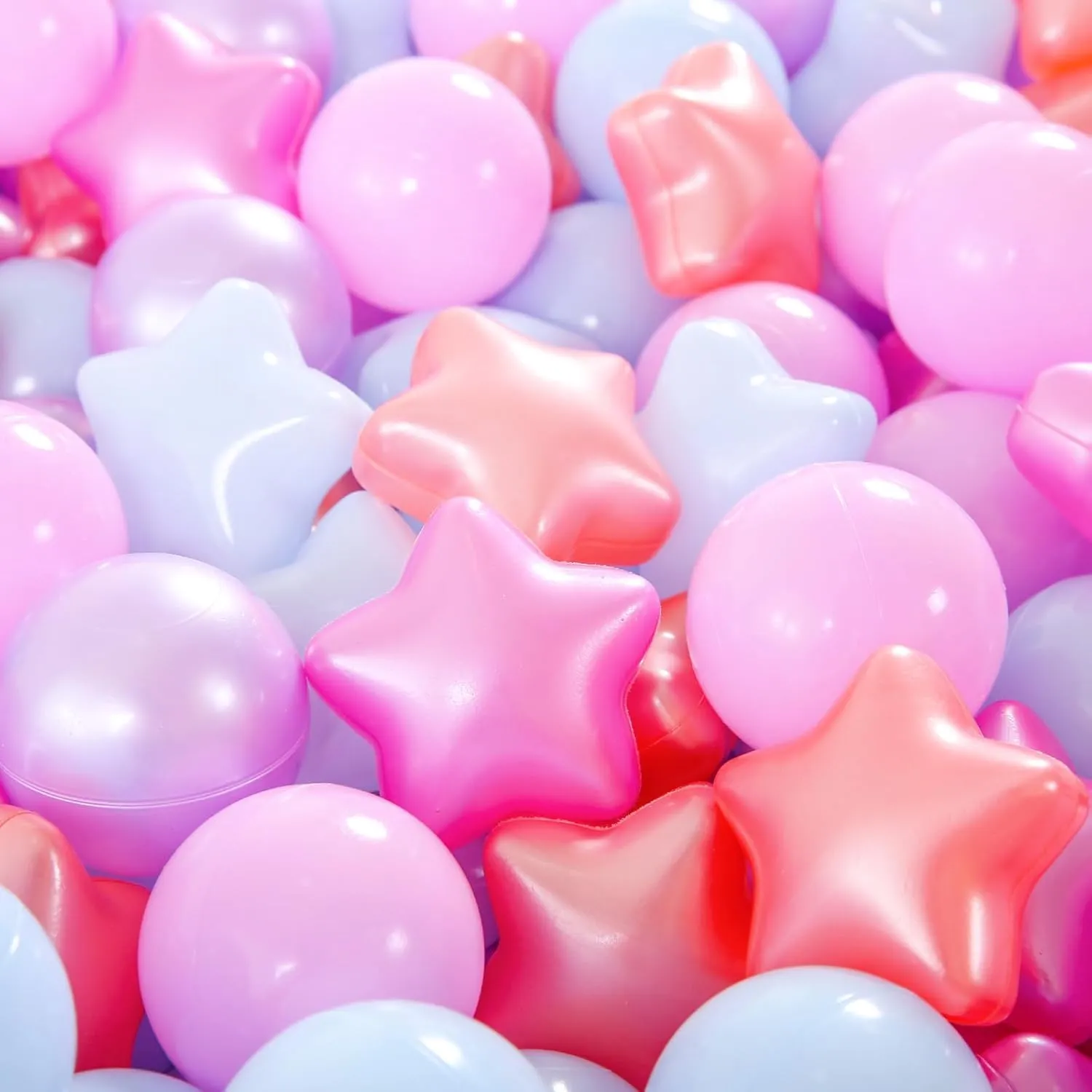 Ball Pit Balls and Stars, 100 200 500 Pieces Plastic Toy Balls for Kids Toddllers Baby Girls Ball Pits, Bounce House, Play Tent, Baby Pool Water Toys,Party Banner Props