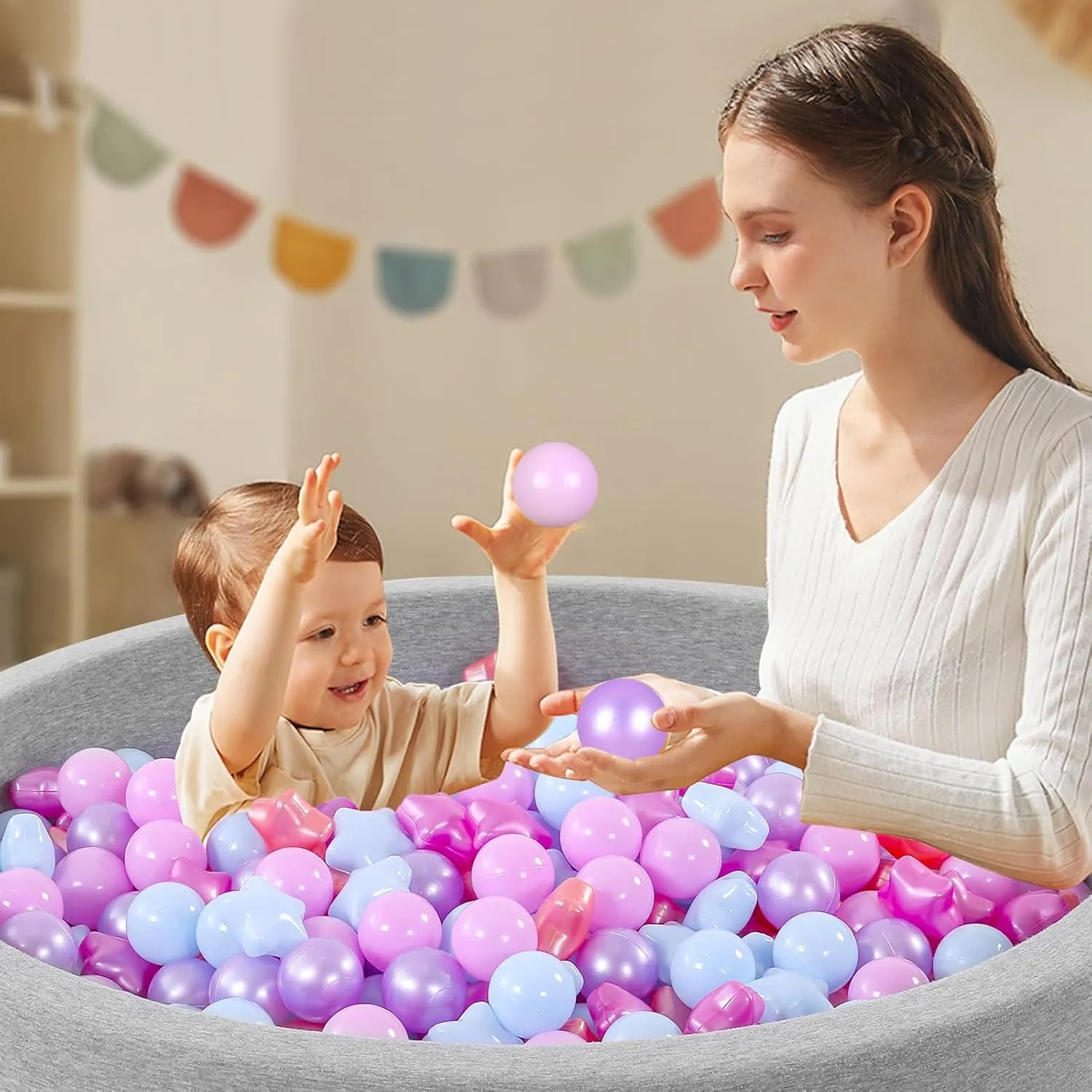 Ball Pit Balls and Stars, 100 200 500 Pieces Plastic Toy Balls for Kids Toddllers Baby Girls Ball Pits, Bounce House, Play Tent, Baby Pool Water Toys,Party Banner Props