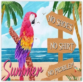 Bar Open No Shoes No Shirt No Problem Canvas Print Picture Happy Hour Pool Beach Rustic Framed Canvas Paintings Wall Art Decorative Housewarming Gift for Living Room Nursery Over Couch 12x12 Inch