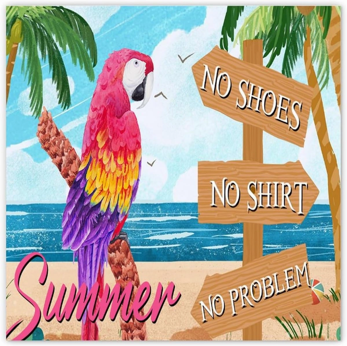 Bar Open No Shoes No Shirt No Problem Canvas Print Picture Happy Hour Pool Beach Rustic Framed Canvas Paintings Wall Art Decorative Housewarming Gift for Living Room Nursery Over Couch 12x12 Inch