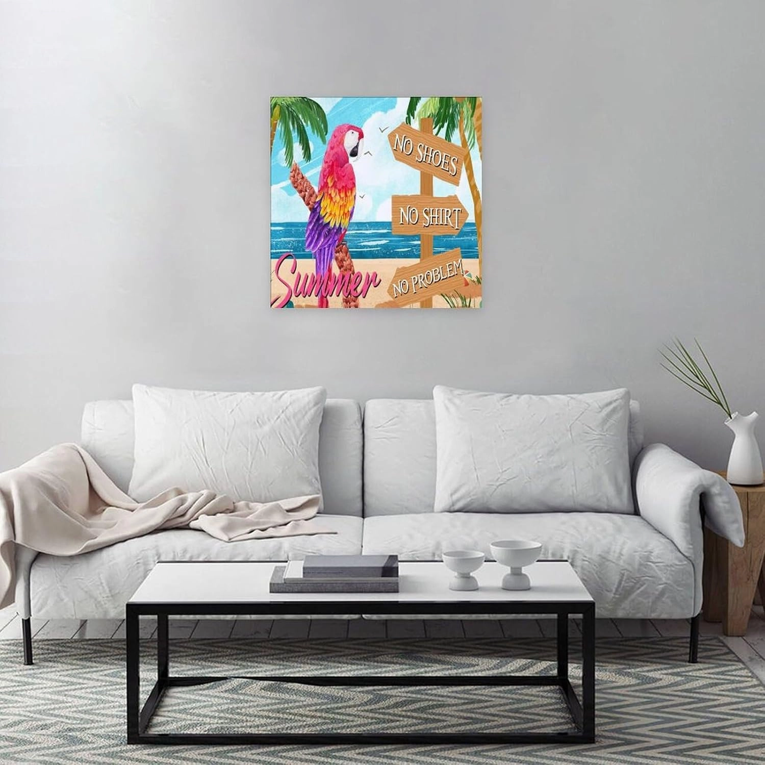 Bar Open No Shoes No Shirt No Problem Canvas Print Picture Happy Hour Pool Beach Rustic Framed Canvas Paintings Wall Art Decorative Housewarming Gift for Living Room Nursery Over Couch 12x12 Inch