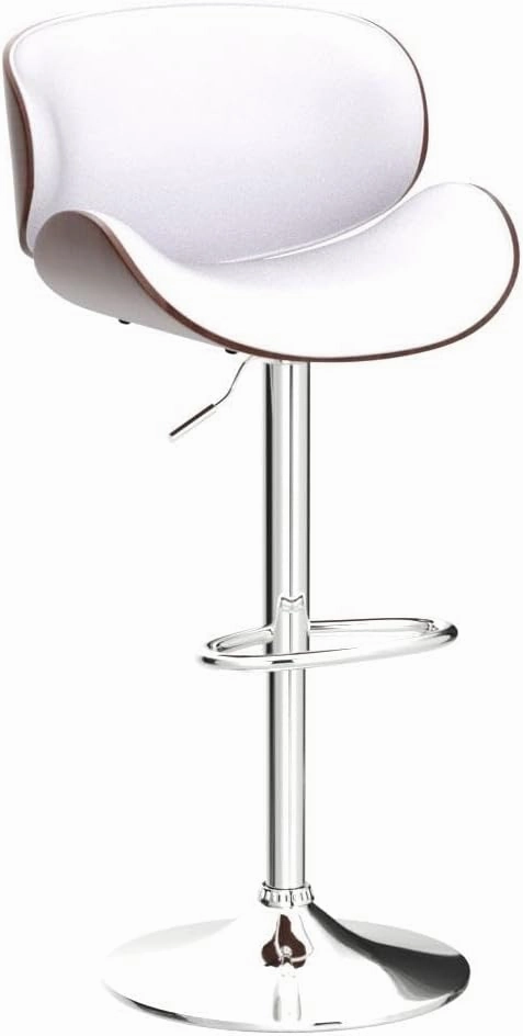 Bar Stools Set of 2, Adjustable Swivel Leather Bar Stools for Kitchen Island, Mid Century Modern Counter Height Bar Chairs Barstools with Back & Footrest (White)