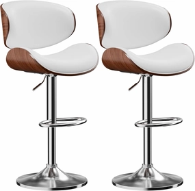 Bar Stools Set of 2, Adjustable Swivel Leather Bar Stools for Kitchen Island, Mid Century Modern Counter Height Bar Chairs Barstools with Back & Footrest (White)