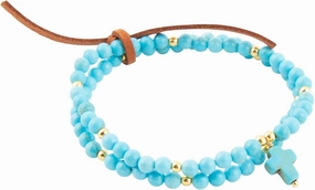 Barse Jewelry Blue Magnesite Golden Charm Stretch Bracelet Set