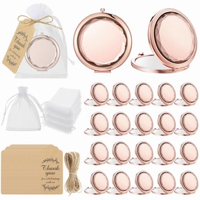 Barydat 24 Set Rose Gold Compact Mirrors Bulk Crystal Compact Makeup Double Sided Pocket Mirrors for Women Bridesmaids Wedding Gift for Bridal Shower Party Favors Christmas Party Gifts