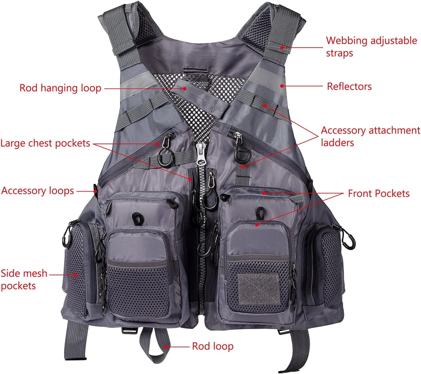 BASSDASH Strap Fishing Vest Adjustable for Men and Women, for Fly Bass Fishing and Outdoor Activities