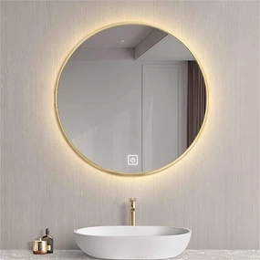 Bathroom Mirror, 3-Color Dimmable Round HD Makeup Mirror with Adjustable Brightness(Gold,90CM/36INCH-A)