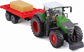 Bburago Die-Cast FENDT 1050 Vario Tractor with Workiing Bale Trailer - Detailed Replica Collectible Model Toy
