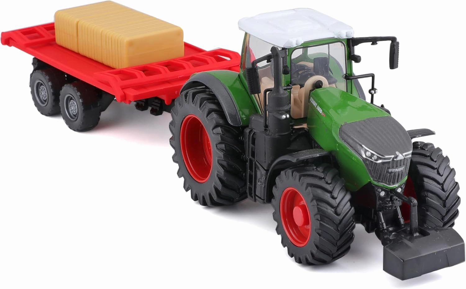 Bburago Die-Cast FENDT 1050 Vario Tractor with Workiing Bale Trailer - Detailed Replica Collectible Model Toy