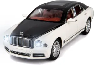 BDTCTK Compatible for 1:24 Scale Bentley Mulsanne Diecast Cars Models, Pull Back Car Toys with 6 Open Doors, Light and Sound, Boys Toys Kids Adults Gifts (White)