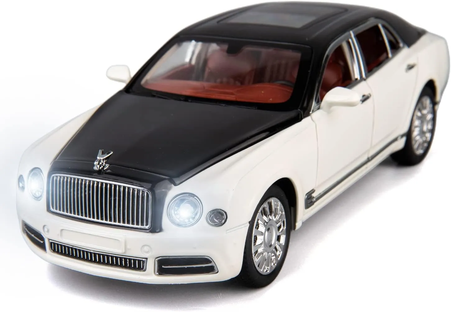 BDTCTK Compatible for 1:24 Scale Bentley Mulsanne Diecast Cars Models, Pull Back Car Toys with 6 Open Doors, Light and Sound, Boys Toys Kids Adults Gifts (White)