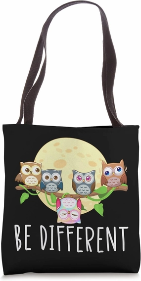 Be Different night, moon, crook, tribals, tropics Owl Tote Bag
