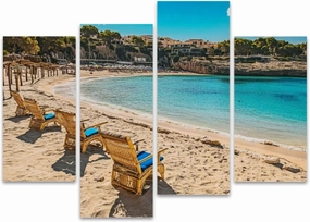 Beach Porto Cristo Mallorca Balearic Islands Spain Mediterranean Canvas Prints Wall Decor 4 Pieces Contemporary Framed Artworks for Living Room Bedroom Bathroom Office Home Decoration Gifts